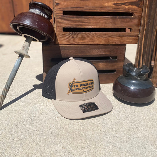 Tan & Black 10 10 6 Panel Hat