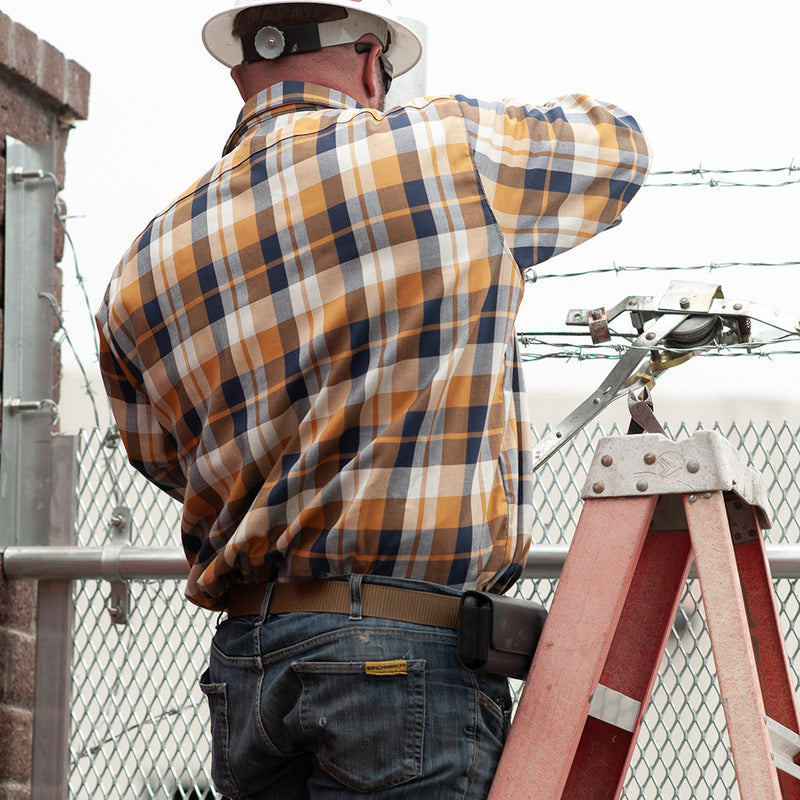 Load image into Gallery viewer, Tailgate Navy Rust FR Stretch Plaid Shirt