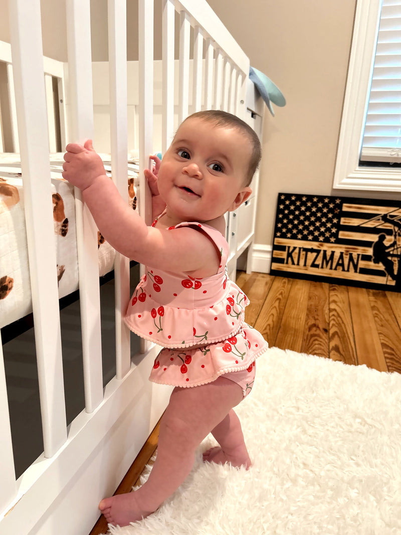 Load image into Gallery viewer, Girls Smiley Cherry Swim Suit