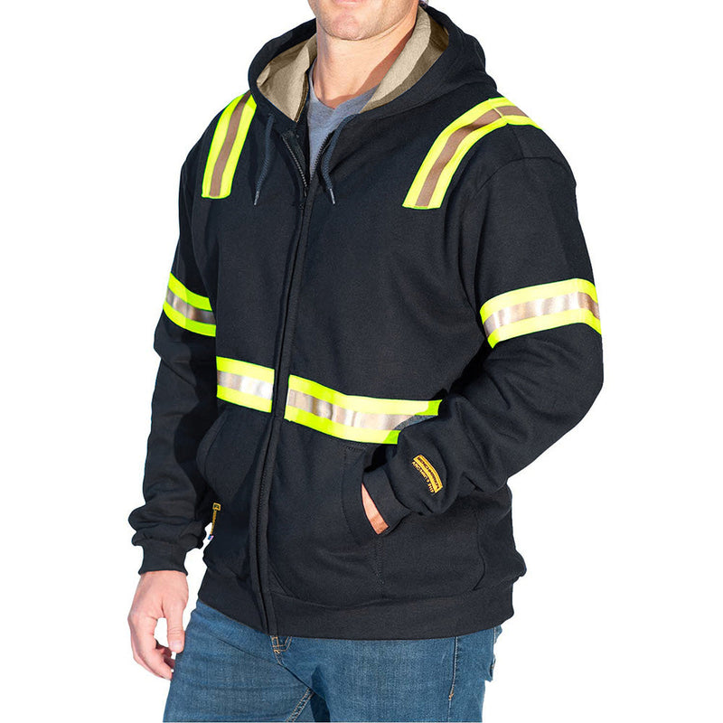 Load image into Gallery viewer, Zip Up Black FR Hoodie With HiVis Striping