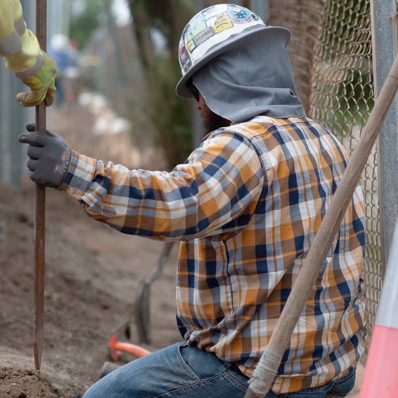 Load image into Gallery viewer, Tailgate Navy Rust FR Stretch Plaid Shirt