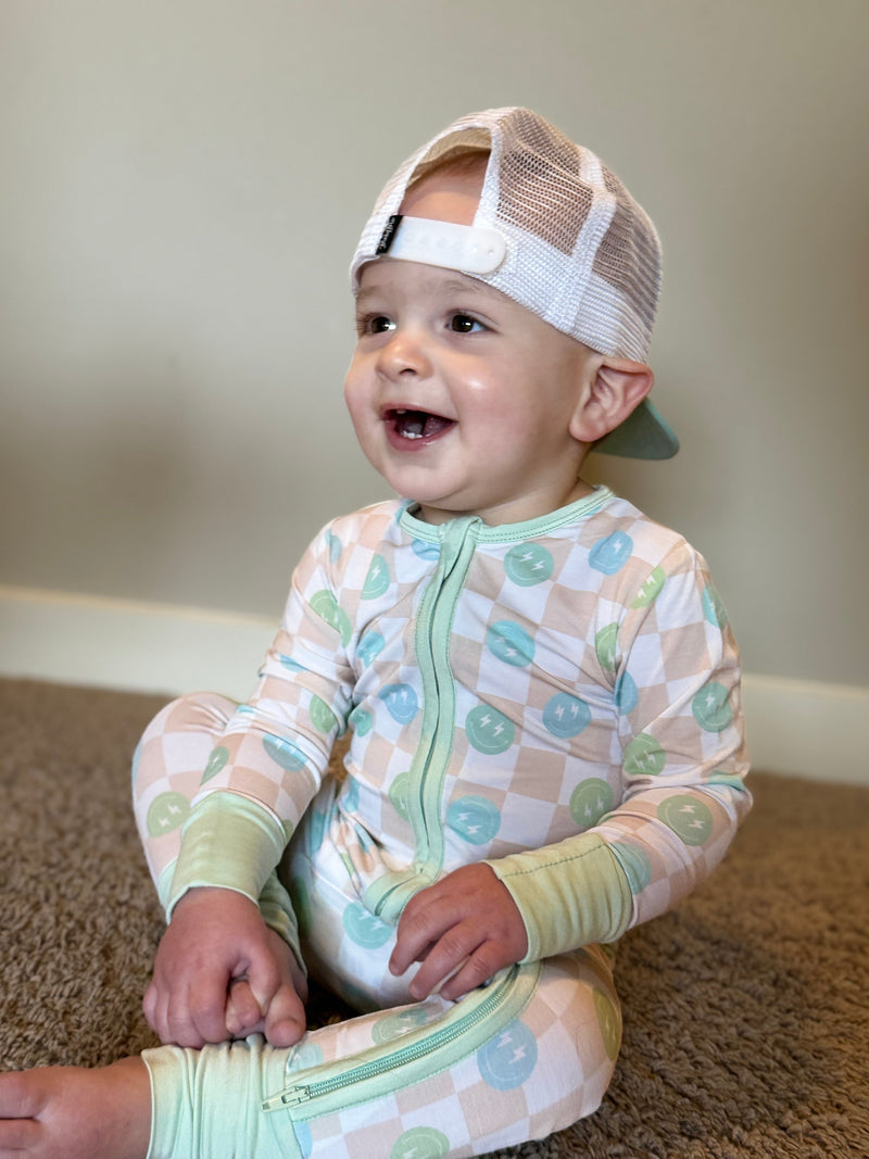 Load image into Gallery viewer, It’s Electric Checks Bamboo Romper/ 2 Piece Set