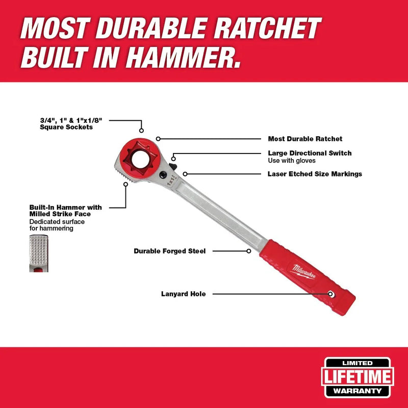 Load image into Gallery viewer, Lineman's High-Leverage Ratcheting Wrench w/ Milled Strike Face