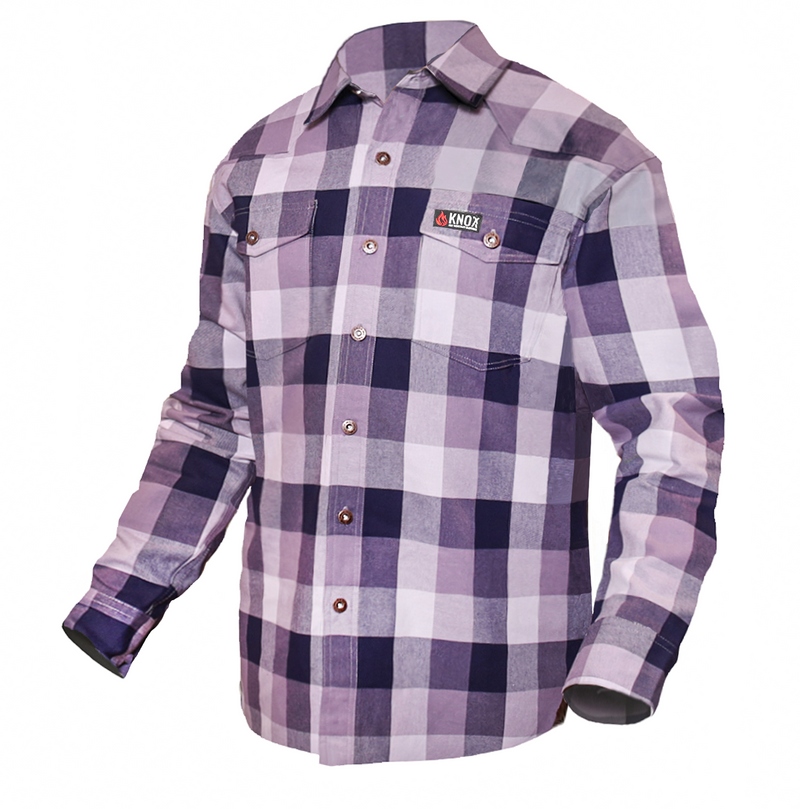Load image into Gallery viewer, Knox FR Navy Plaid Button-Down Work Shirt