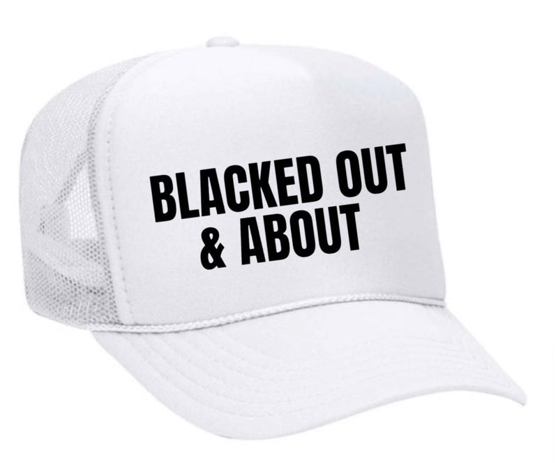 Load image into Gallery viewer, Blacked Out & About Trucker Hat