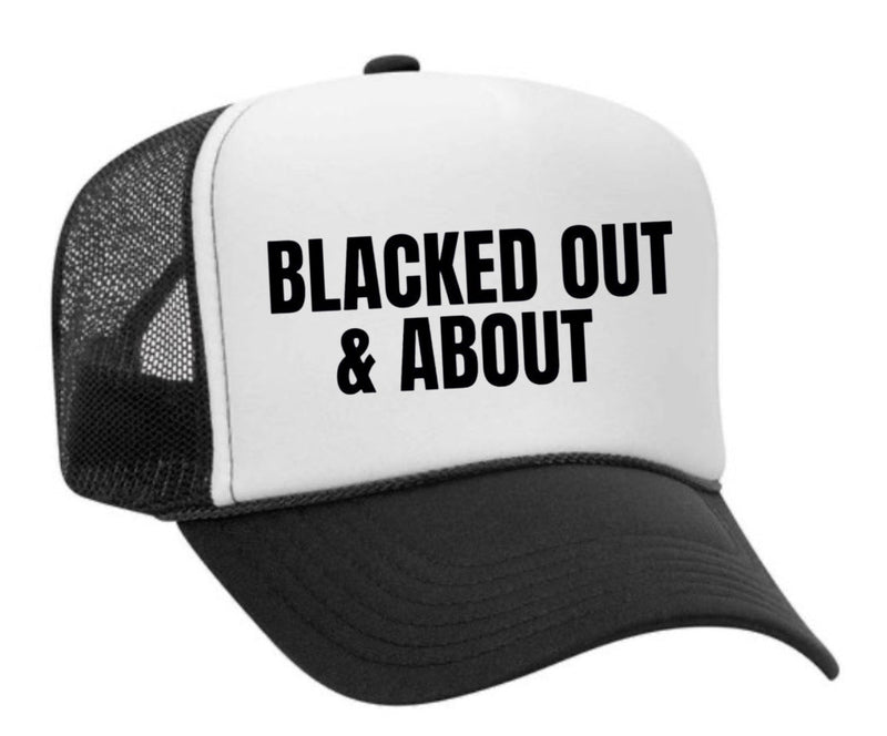 Load image into Gallery viewer, Blacked Out & About Trucker Hat