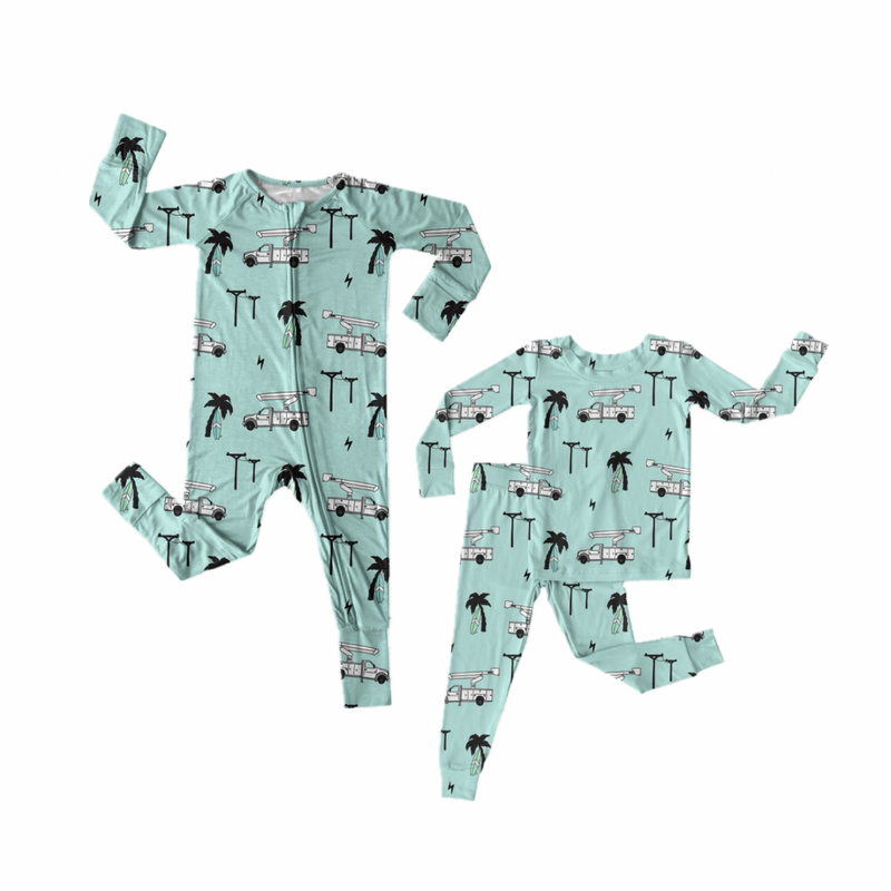 Load image into Gallery viewer, Powerlines & Palm Trees Bamboo Romper/ 2 Piece Set