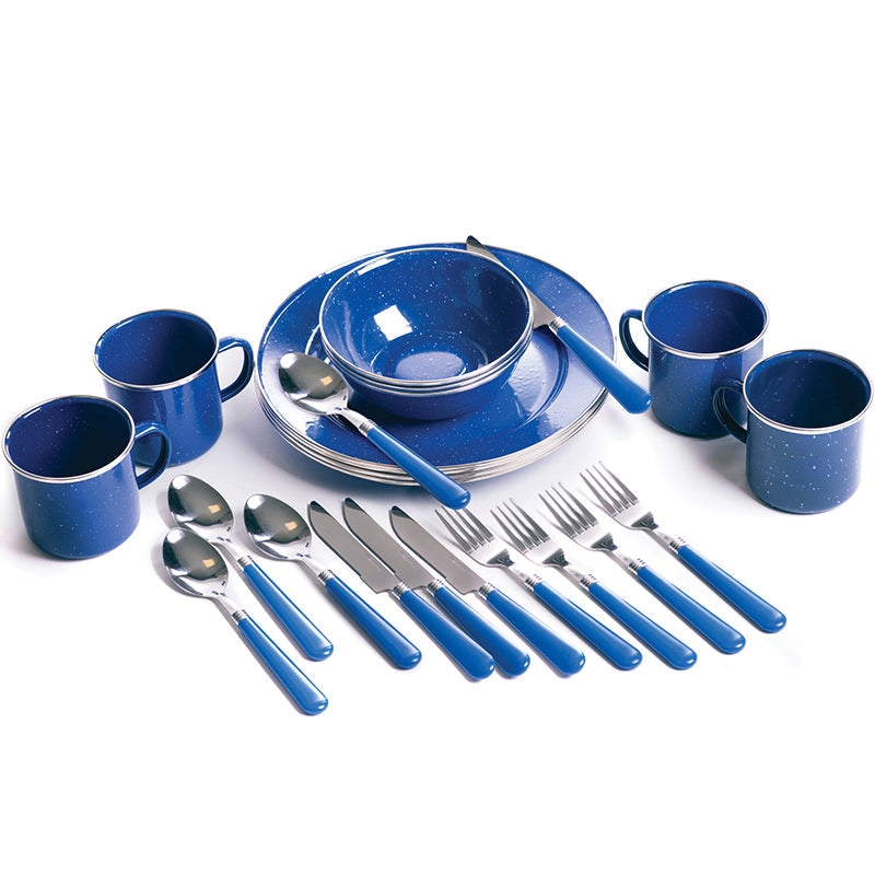 Load image into Gallery viewer, Stansport Deluxe 24-Piece Enamel Camping Tableware Set