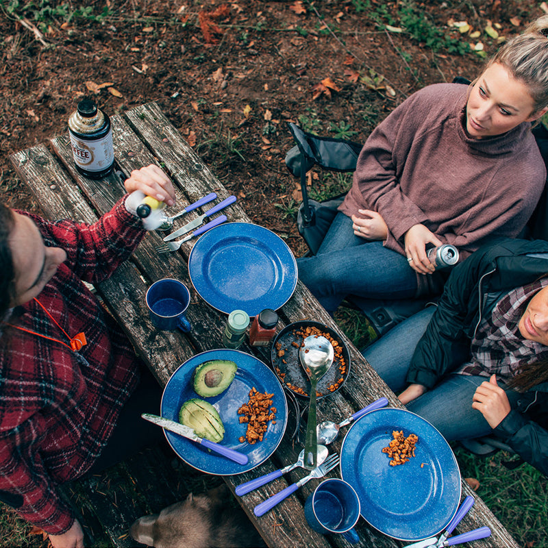 Load image into Gallery viewer, Stansport Deluxe 24-Piece Enamel Camping Tableware Set