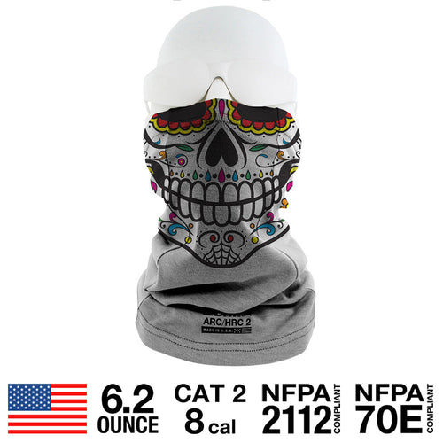 CAT 2 FR Candy Skull Gray Face Muffler