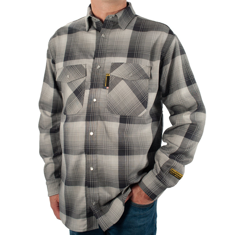 Load image into Gallery viewer, Santana Black and Silver FR Stretch Plaid Shirt
