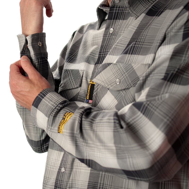 Load image into Gallery viewer, Santana Black and Silver FR Stretch Plaid Shirt
