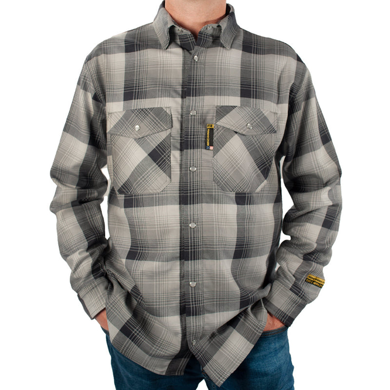 Load image into Gallery viewer, Santana Black and Silver FR Stretch Plaid Shirt
