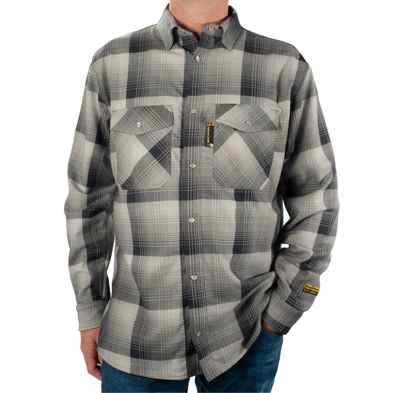 Load image into Gallery viewer, Santana Black and Silver FR Stretch Plaid Shirt
