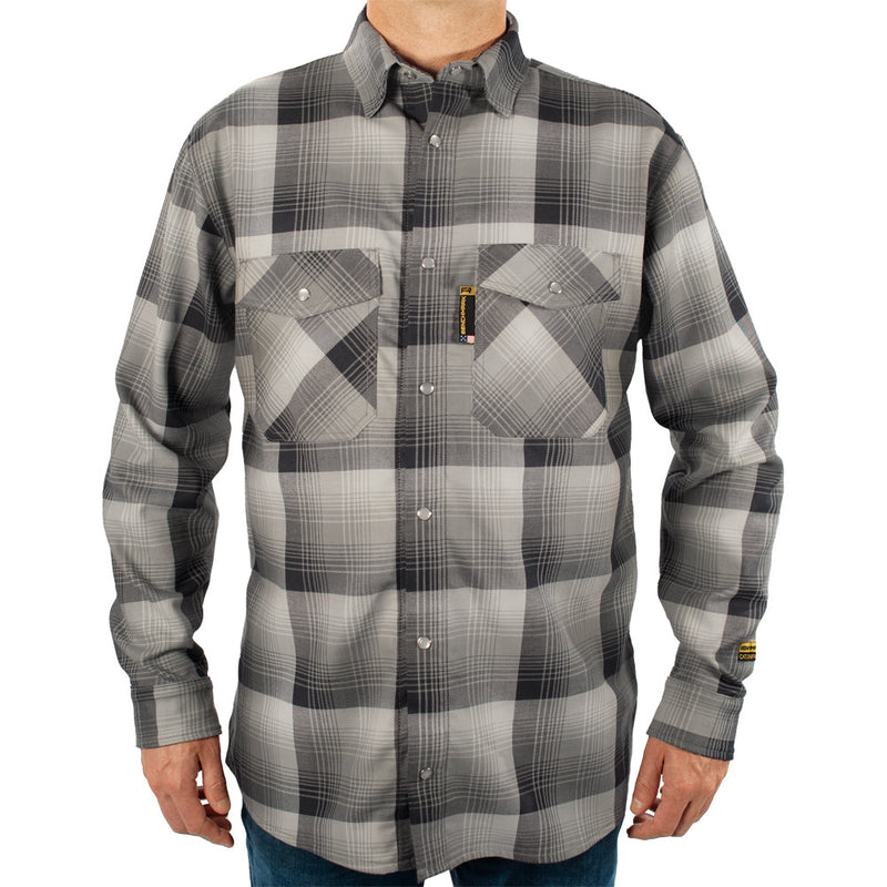 Load image into Gallery viewer, Santana Black and Silver FR Stretch Plaid Shirt
