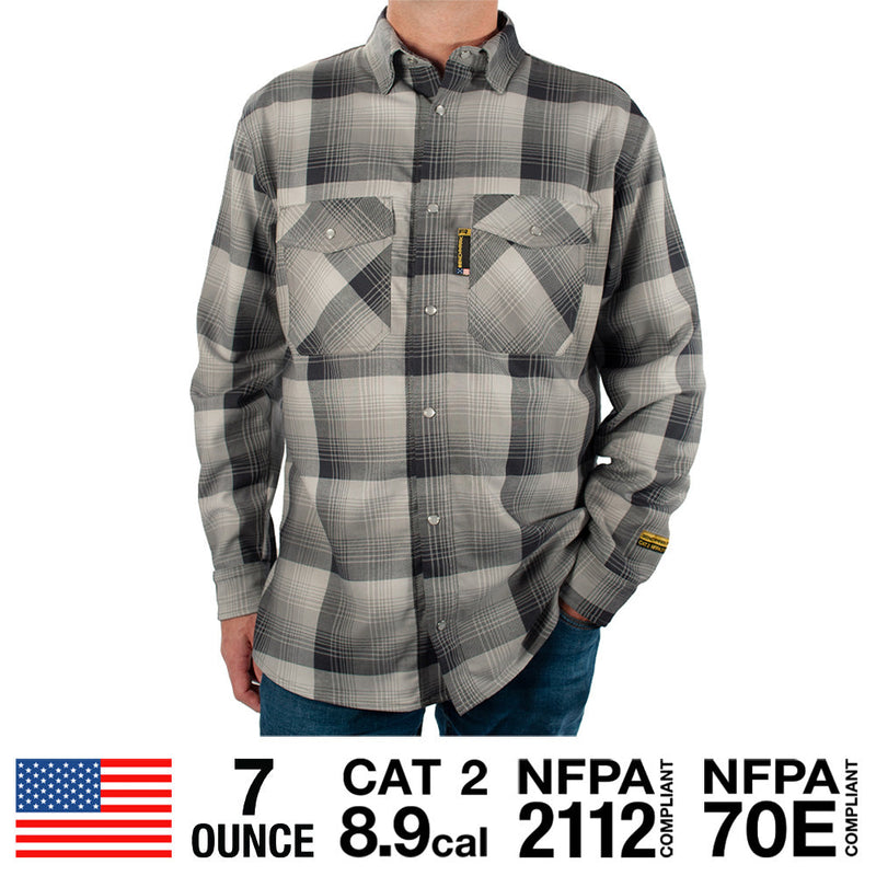 Load image into Gallery viewer, Santana Black and Silver FR Stretch Plaid Shirt
