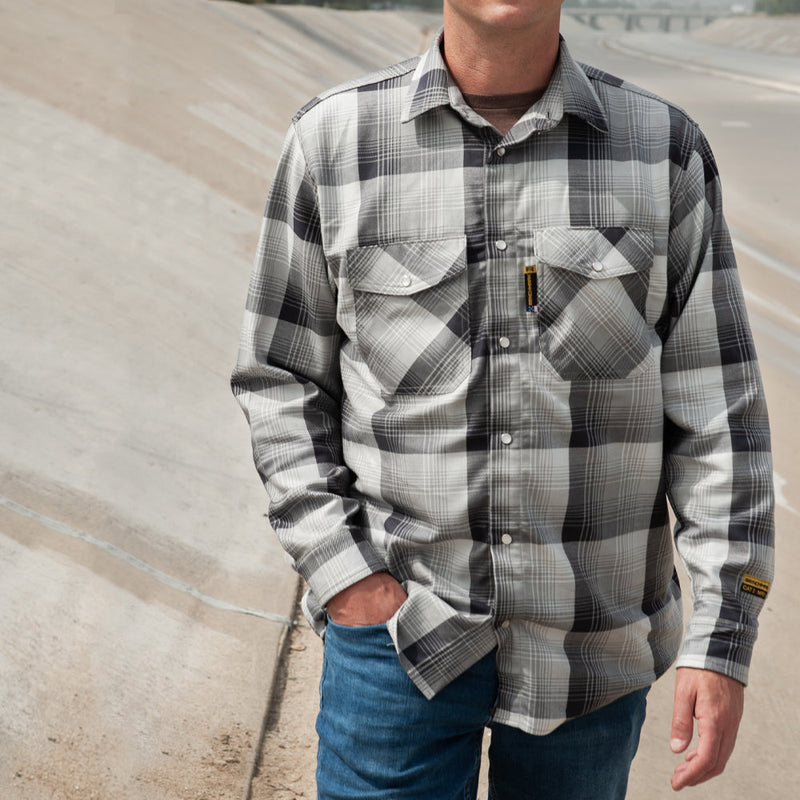 Load image into Gallery viewer, Santana Black and Silver FR Stretch Plaid Shirt
