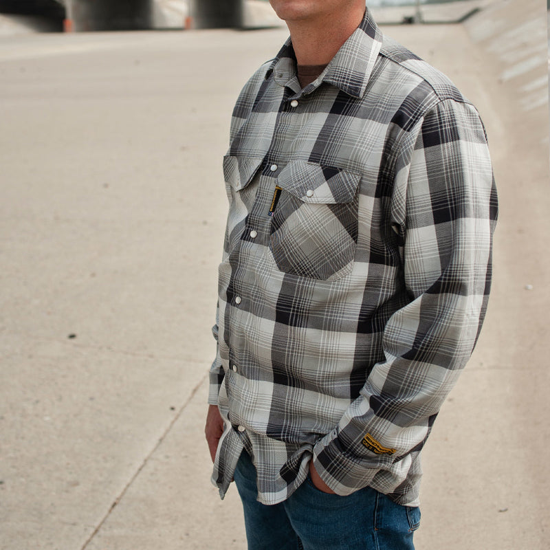 Load image into Gallery viewer, Santana Black and Silver FR Stretch Plaid Shirt
