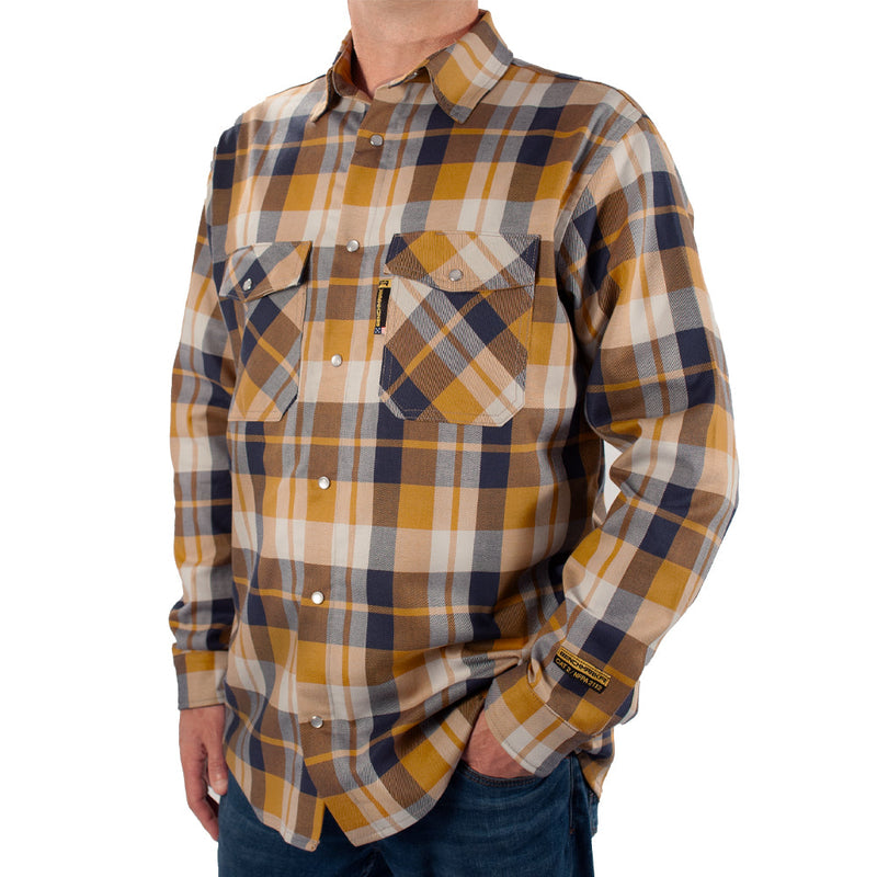 Load image into Gallery viewer, Tailgate Navy Rust FR Stretch Plaid Shirt
