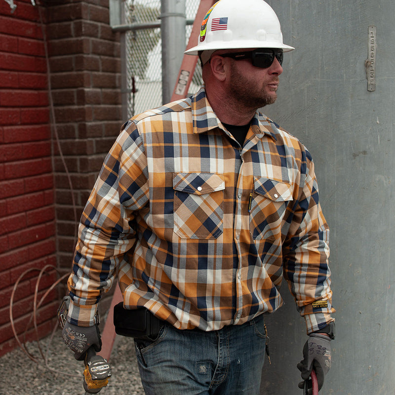 Load image into Gallery viewer, Tailgate Navy Rust FR Stretch Plaid Shirt

