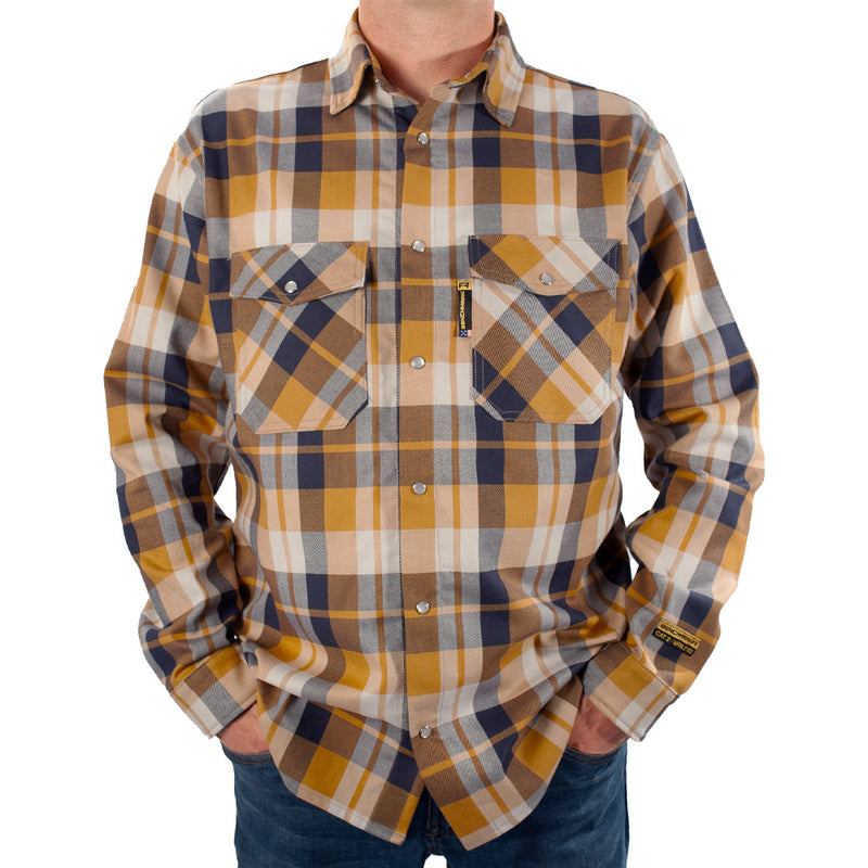 Load image into Gallery viewer, Tailgate Navy Rust FR Stretch Plaid Shirt
