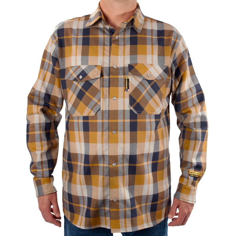 Load image into Gallery viewer, Tailgate Navy Rust FR Stretch Plaid Shirt
