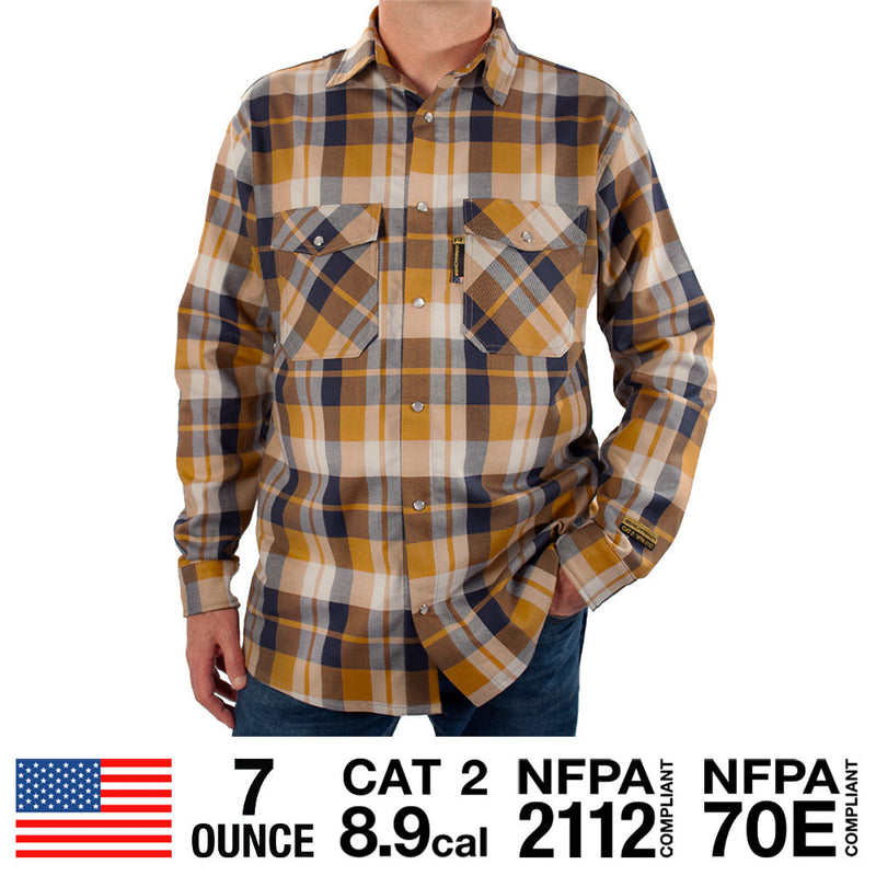 Load image into Gallery viewer, Tailgate Navy Rust FR Stretch Plaid Shirt
