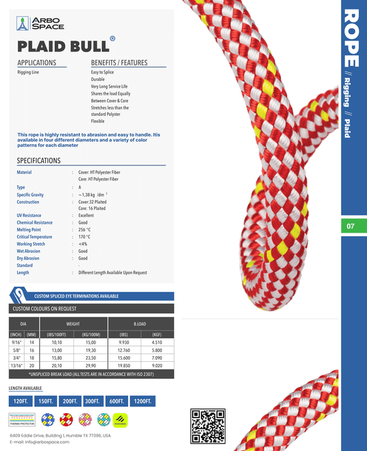 Arbo Space PLAID 5/8" (16mm) Bull Rope