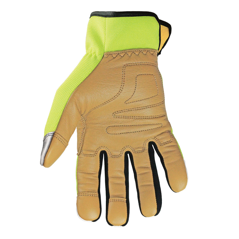 Load image into Gallery viewer, 12-3190-10 Youngstown Cut Resistant Safety Lime Hybrid Glove - Palm view
