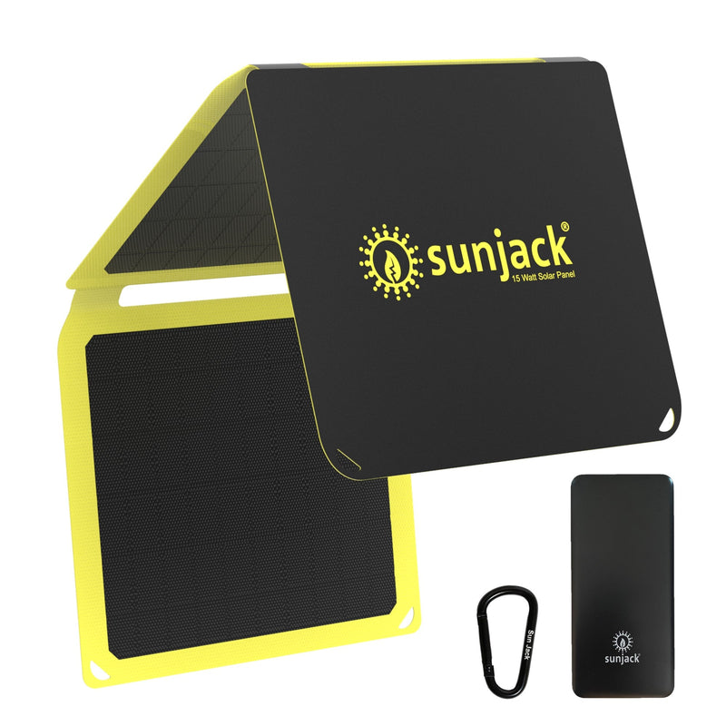 Load image into Gallery viewer, SunJack 15 Watt ETFE Foldable Portable Solar Panel Charger with 10000mAh Power Bank Battery
