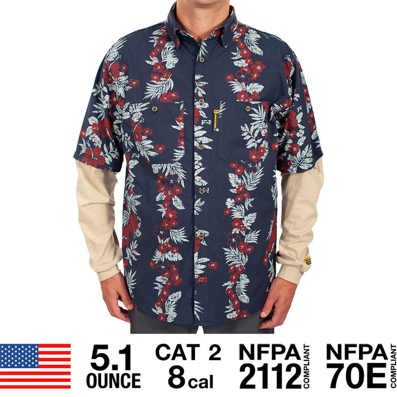 Load image into Gallery viewer, Tropical Vine Navy FR Hawaiian Shirt
