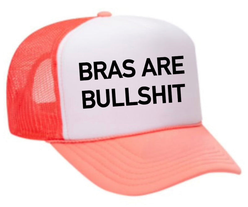 Load image into Gallery viewer, Bras Are Bullshit Trucker Hat
