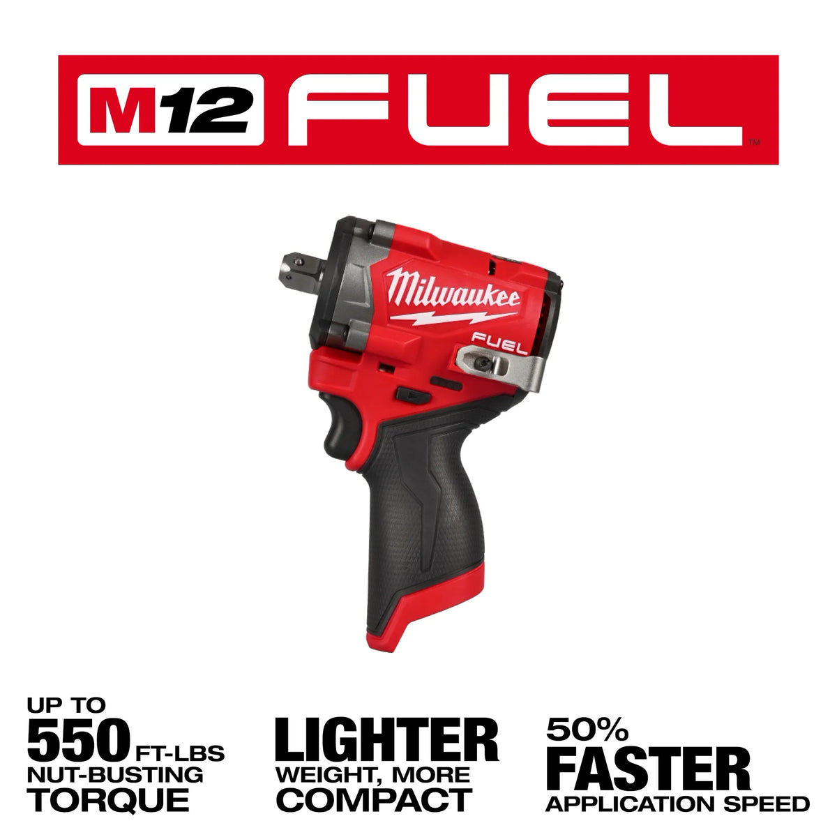 Milwaukee 2563P-20 M12 FUEL Stubby 1/2-inch Impact Wrench with Pin Detent - features