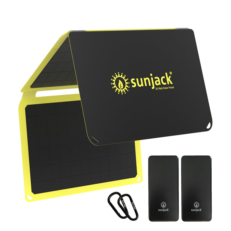 Load image into Gallery viewer, SunJack 25 Watt ETFE Foldable Portable Solar Panel Charger with Two 10000mAh Power Bank Batteries
