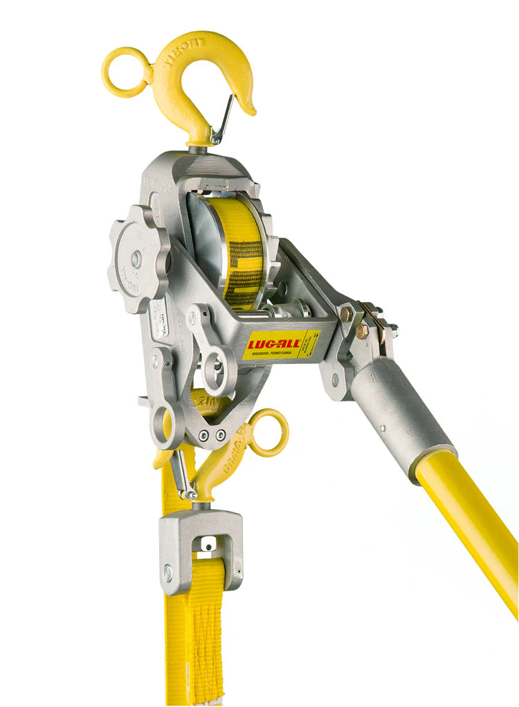 Lugall- 1 Ton Web Strap Hoist w/ Hot Stick Rings & Hook Latches
