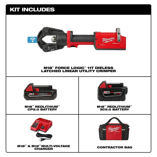 M18 FORCE LOGIC 11T Dieless Latched Linear Utility Crimper Kit