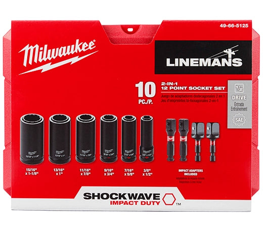 10PC SHOCKWAVE™ Impact Duty Lineman's 2-in-1 12PT Socket Set