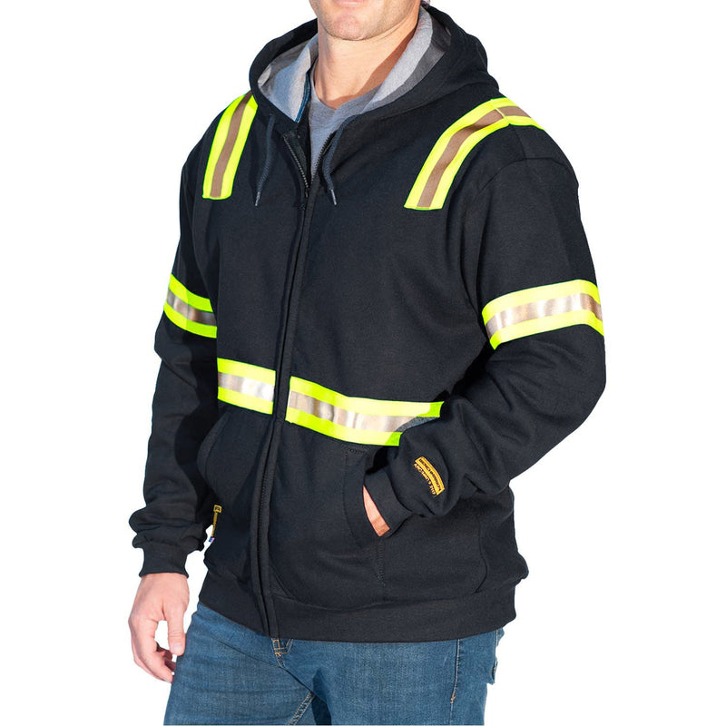 Load image into Gallery viewer, Black FR Zip Up Hoodie With HiVis Striping
