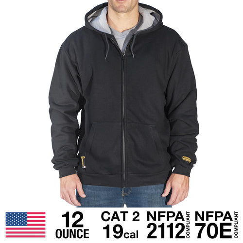 Black FR Zip-Up Hooded Sweatshirt