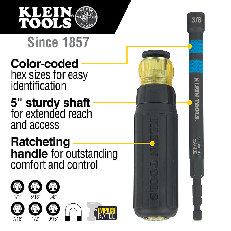 Load image into Gallery viewer, Hollow Magnetic Color-Coded Ratcheting Power Nut Drivers, 6-Piece
