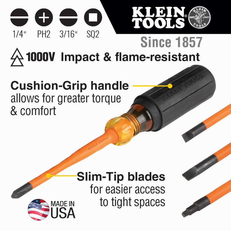 Load image into Gallery viewer, Slim-Tip Insulated Screwdriver Set, Phillips, Cabinet, Square, 4-Piece - (94-33734INS)
