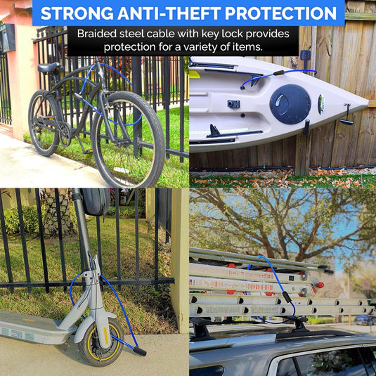 DocksLocks® Anti-Theft Weatherproof Straight Security Cable with Key Lock (5', 10', 15', 20' or 25')