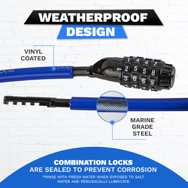 Load image into Gallery viewer, DocksLocks® Anti-Theft Weatherproof Straight Security Cable with Re-settable Combination Lock (5&#39;, 10&#39;, 15&#39;, 20&#39; or 25&#39;)
