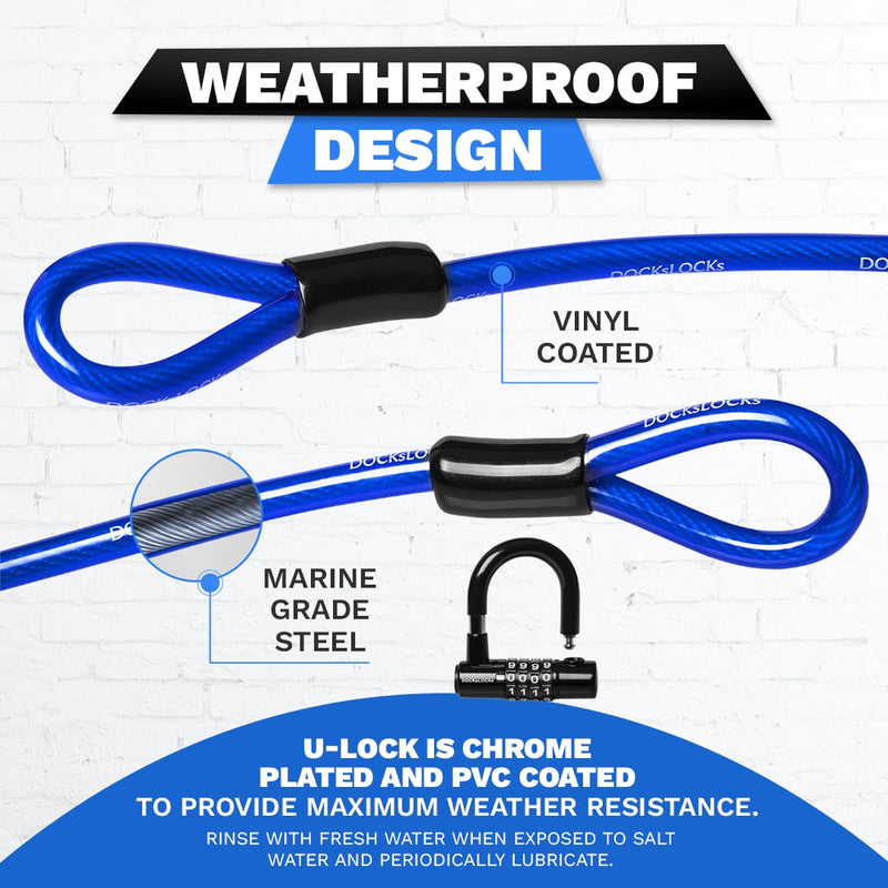 Load image into Gallery viewer, DocksLocks® Anti-Theft Weatherproof Straight Security Cable with Looped Ends and Short Shackle U-Lock (5&#39;, 10&#39;, 15&#39;, 20&#39; or 25&#39;)
