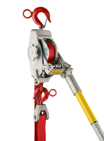 Lugall- 1 1/2 Ton Web Strap Hoist w/ Hot Stick Rings & Hook Latches