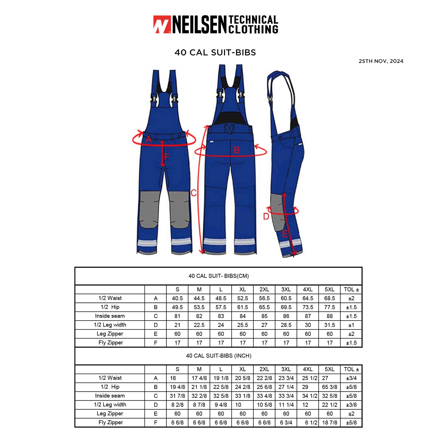 HIGH VOLTAGE 40 CAL PY40BG SWITCH SUIT BIB TROUSER GREY PYRAD® Fabric by GORE-TEX LABS size chart