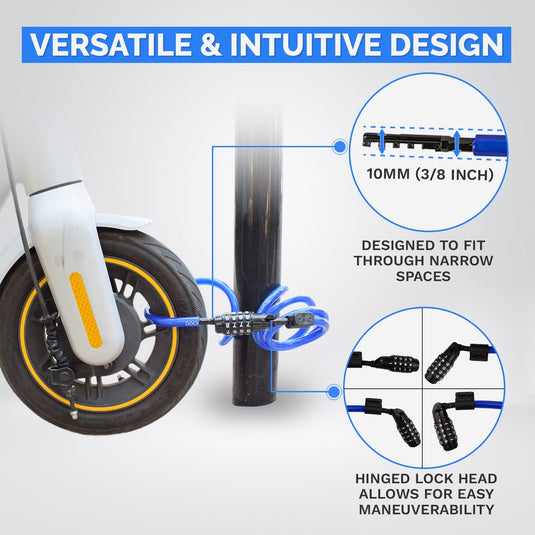 DocksLocks® Bike and Scooter Coiled Security Cable Lock with Resettable Combination and Mounting Bracket (4' or 6')