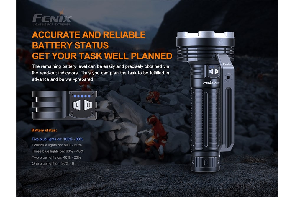 fenix flashlight battery indicator Fenix LR80R Rechargeable Searchlight