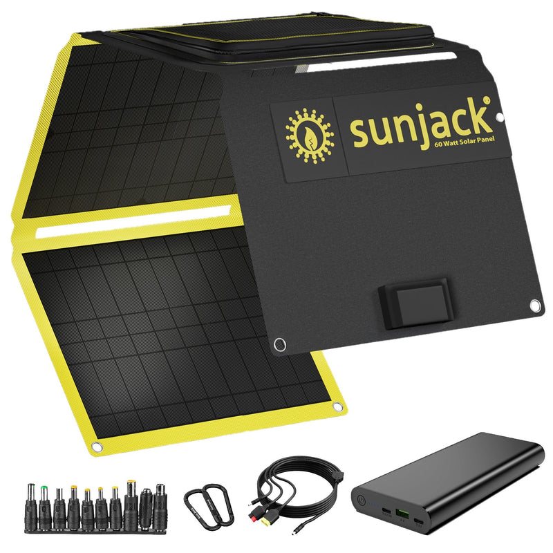 Load image into Gallery viewer, SunJack 60 Watt ETFE Foldable Portable Solar Panel Charger with Kickstands and 100W 25600mAh Power Bank
