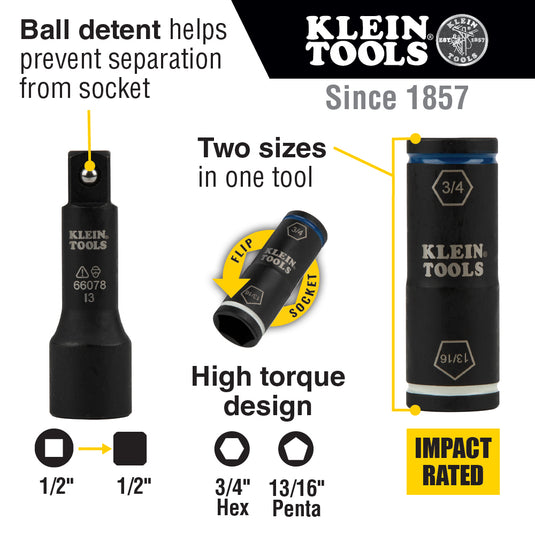 2-In-1 Slotted Impact Socket Set, 12-Point, 6-Piece